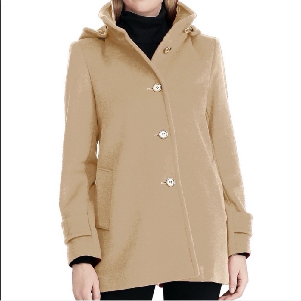 Lauren Ralph Lauren Wool Pea Coat‎ Hooded Single Breasted Camel Sz XXL